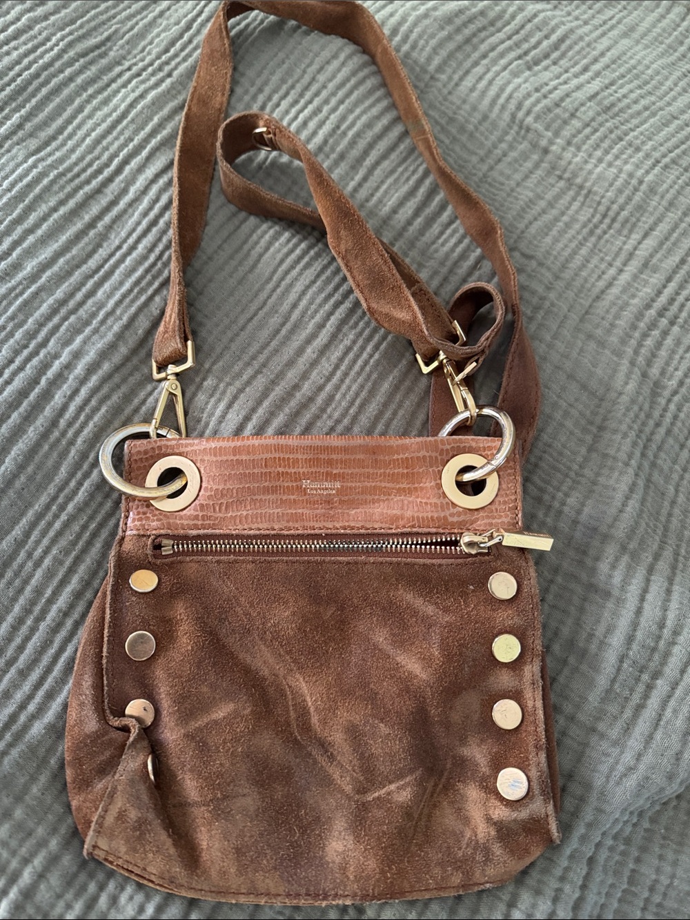 Hammitt Brown Suede Crossbody Bag with Gold Hardware
